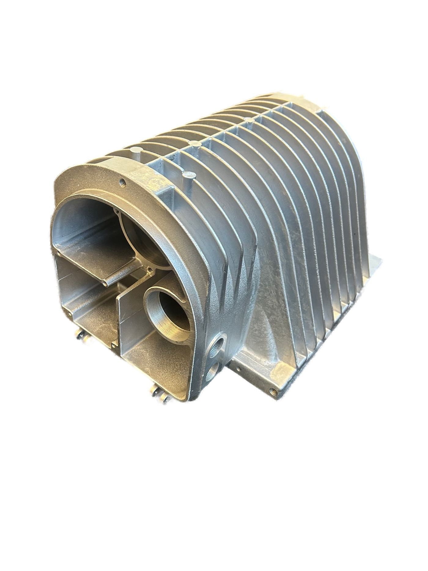 Gravity die cast finned cylindrical housing