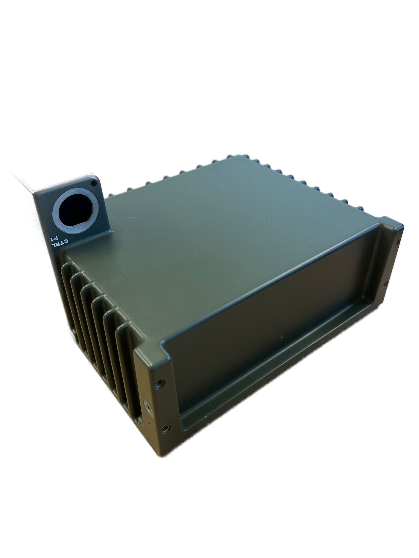 High pressure die cast finned enclosure with connector, powder coated