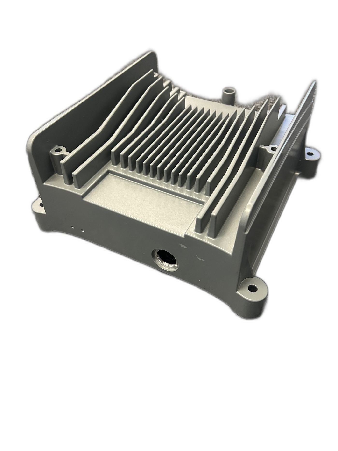 High pressure die cast aluminium heatsink, angled view