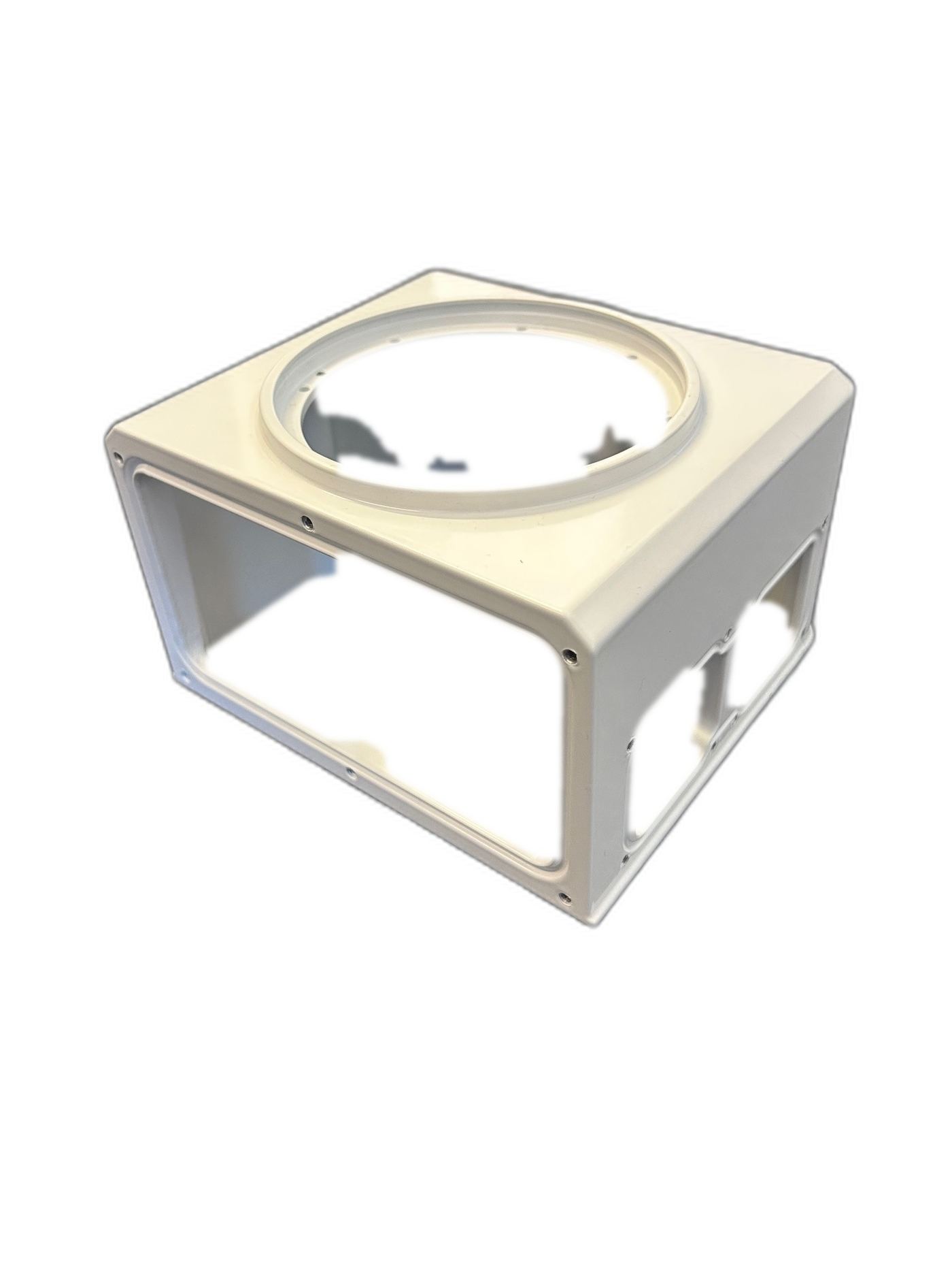 High pressure die cast aluminium housing with circular aperture